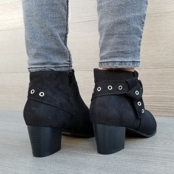 Black Vegan Suede Ankle Booties with Silver accent - Picture 6 of 8